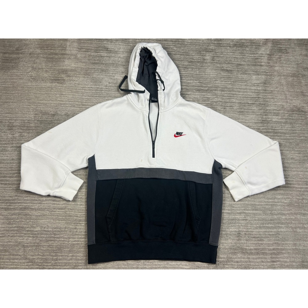 Nike Hoodie Mens Medium White Black Grey Quarter Zip Colorblock Fleece Pullover